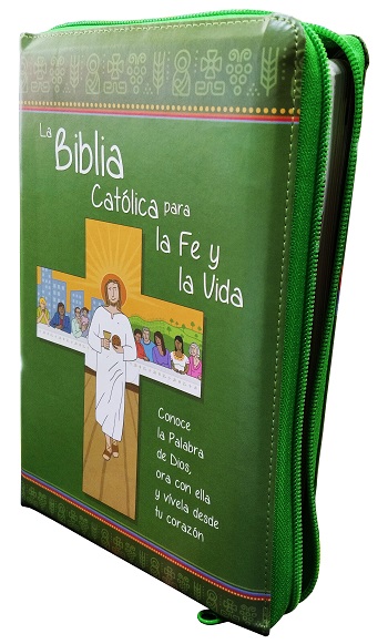 La Biblia Católica para la Fe y la Vida (Cremallera Verde/Dos tintas/Uñero/25.5x16.5 cm)
